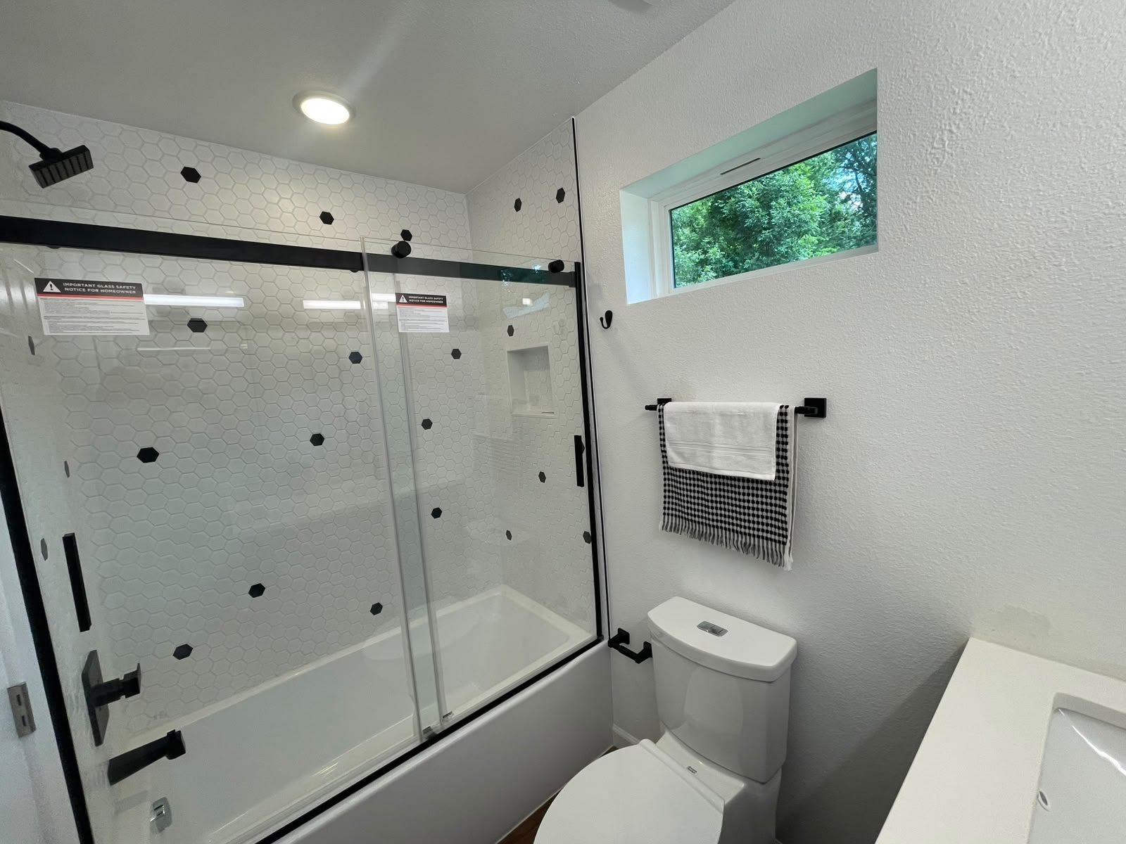 Hex-tile walk-in shower
