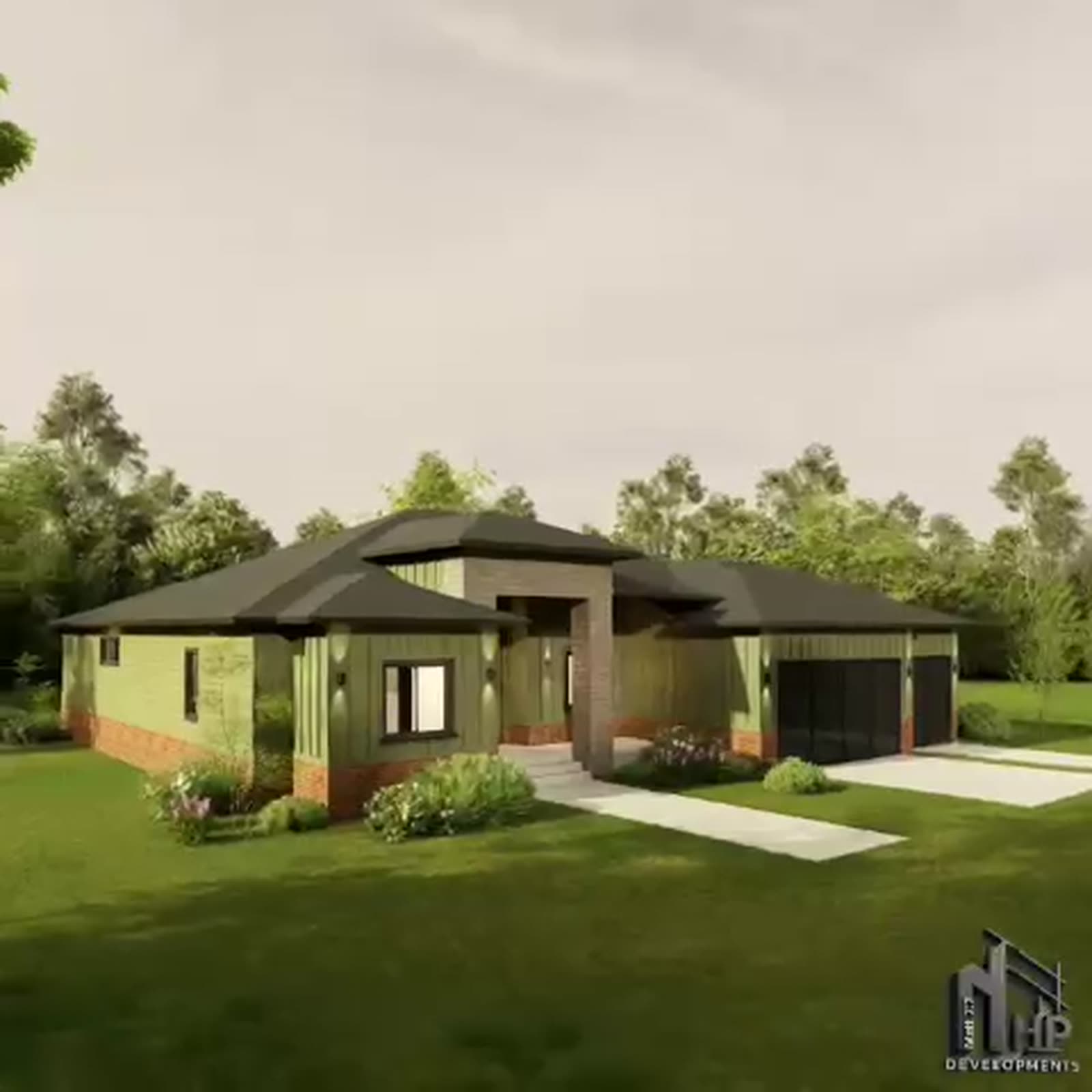 Approach to the covered entry and garage