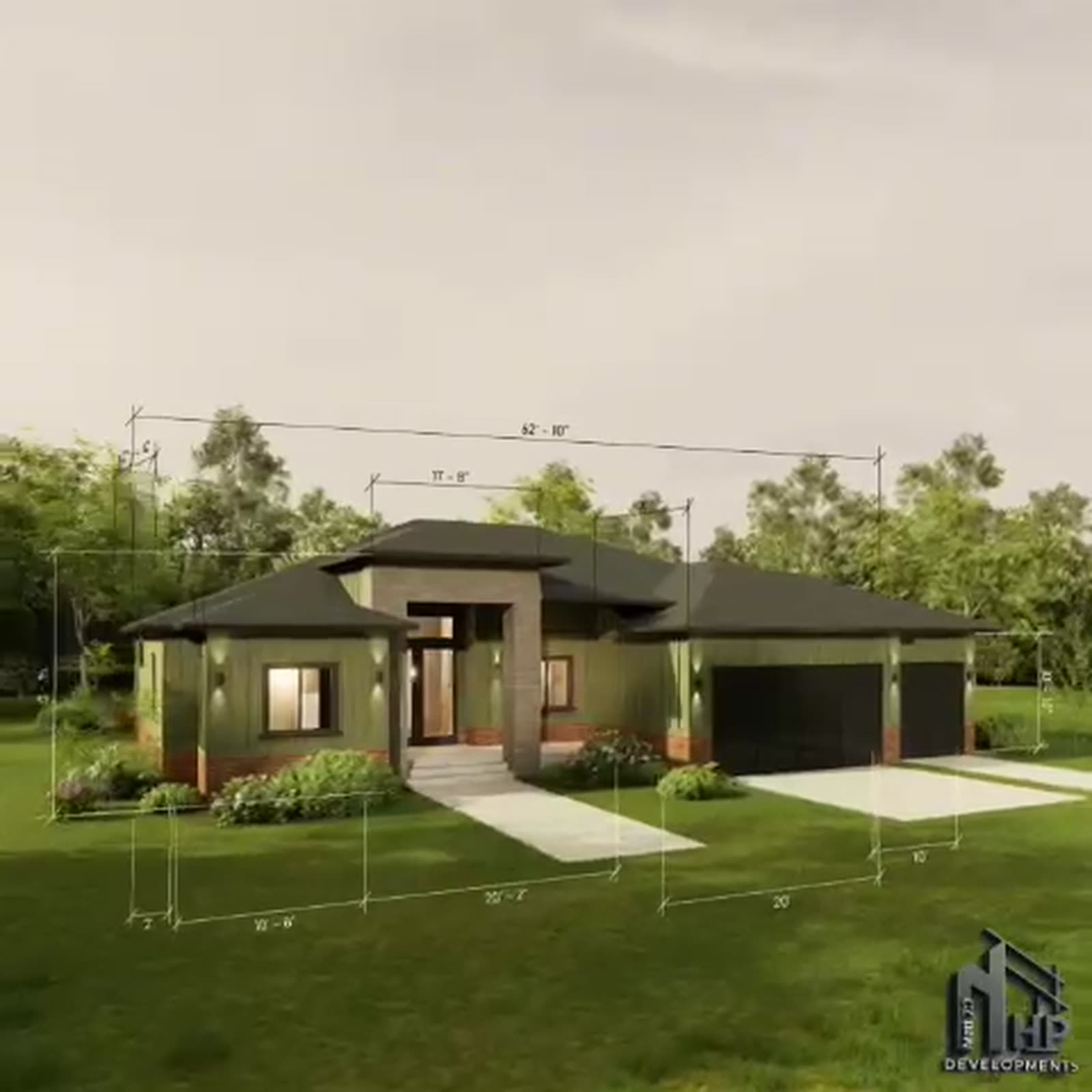 Front elevation with building dimensions