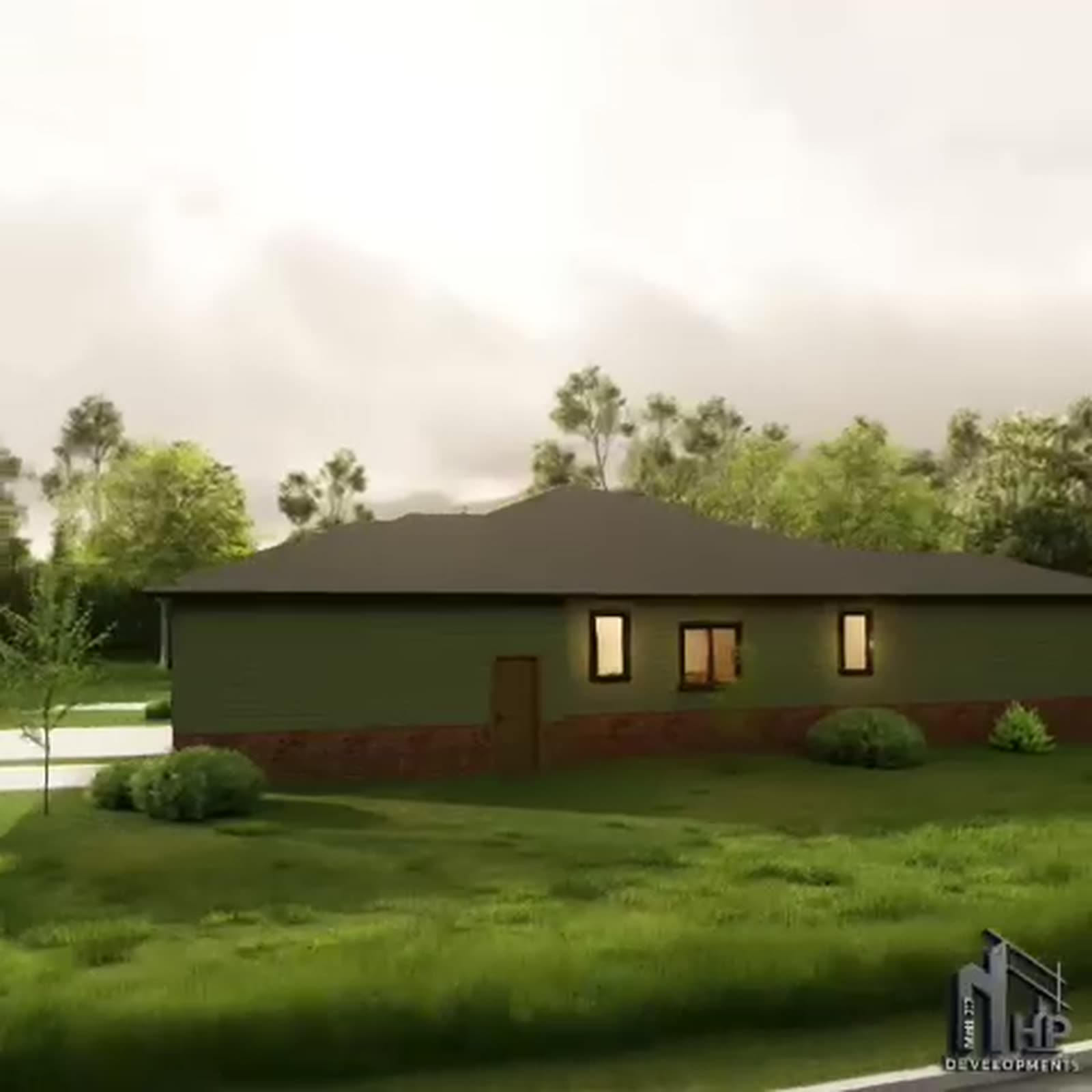 Side elevation on the wooded lot